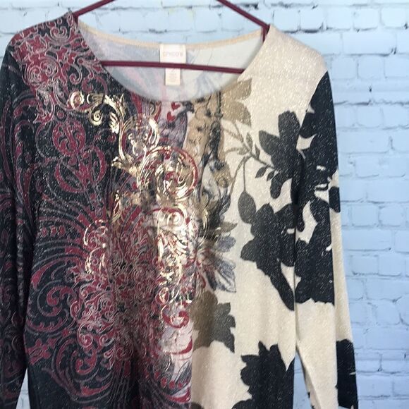 Chico’s Metallic knit Slant cut sweater size 2 or L/12 EUC - Picture 3 of 6